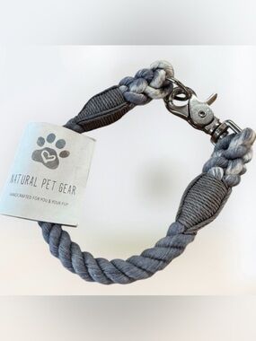 Dog Collar Cotton RopeBlue + Slate Nickel Plated 14” Wigglywoos NWT